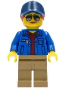 Minifigurka: CTY1265:  Ground Crew - Female, Blue Jacket over Dark Red V-Neck Sweater, Dark Tan Legs, Dark Blue Cap with Dark Orange Ponytail