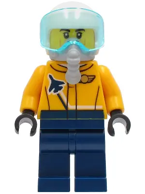 CTY1266:  Airshow Jet Pilot - Bright Light Orange Jacket, Dark Blue Legs, White Helmet, Oxygen Mask