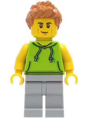 CTY1267:  Car Driver - Male, Lime Hoodie, Light Bluish Gray Legs, Medium Nougat Hair