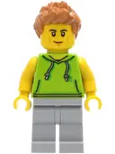 Minifigurka: CTY1267:  Car Driver - Male, Lime Hoodie, Light Bluish Gray Legs, Medium Nougat Hair