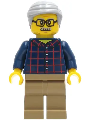 CTY1270:  Man - Dark Blue Plaid Button Shirt, Dark Tan Legs, Light Bluish Gray Hair
