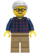 Minifigurka: CTY1270:  Man - Dark Blue Plaid Button Shirt, Dark Tan Legs, Light Bluish Gray Hair