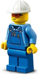 Minifigurka: CTY1274:  Roadwork Truck Driver - Male, Blue Overalls over Medium Blue Shirt, Blue Legs, White Construction Helmet, Safety Glasses, Back Print
