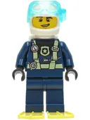 Minifigurka: CTY1277:  Police - City Officer Dark Blue Diving Suit with Bright Light Yellow Harness, White Helmet, White Air Tanks, Bright Light Yellow Flippers