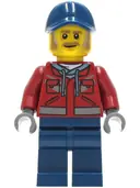 Minifigurka: CTY1284:  Truck Driver - Male, Dark Red Hooded Sweatshirt, Dark Blue Legs, Dark Blue Cap