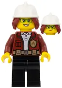 Minifigurka: CTY1288:  Fire Chief, Female - Freya McCloud, Dark Red Jacket, Black Legs, White Fire Helmet, Open Mouth Smile / Lopsided Grin Pattern