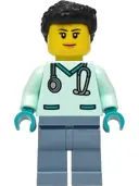 Minifigurka: CTY1297:  Wildlife Rescue Veterinarian - Female, Light Aqua Scrubs, Sand Blue Legs, Black Hair