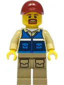 Minifigurka: CTY1298:  Wildlife Rescue Worker - Male, Dark Red Cap, Blue Vest with 'RESCUE' Pattern on Back, Dark Tan Legs with Pockets, Beard