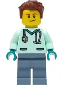 Minifigurka: CTY1304:  Wildlife Rescue Veterinarian - Male, Light Aqua Scrubs, Sand Blue Legs, Reddish Brown Hair