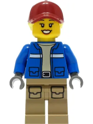 CTY1305:  Wildlife Rescue Explorer - Female, Blue Jacket, Dark Tan Legs with Pockets, Dark Red Cap, Bright Light Yellow Hair