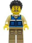 Minifigurka: CTY1306:  Wildlife Rescue Worker - Male, Blue Vest with 'RESCUE' Pattern on Back, Dark Tan Legs with Pockets, Black Hair