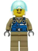 Minifigurka: CTY1307:  Wildlife Rescue Pilot - Female, Blue Vest, White Helmet, Dark Tan Legs, Smirk