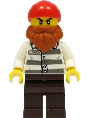 CTY1310:  Police - Jail Prisoner 86753 Prison Stripes, Dark Brown Legs, Red Head Wrap, Dark Orange Beard