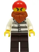 Minifigurka: CTY1310:  Police - Jail Prisoner 86753 Prison Stripes, Dark Brown Legs, Red Head Wrap, Dark Orange Beard