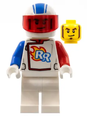 CTY1319:  Rocket Racer - Stuntz Driver, White Jumpsuit with Blue and Red Arms, White Helmet, Trans-Red Visor
