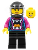 Minifigurka: CTY1320:  Ann McCloud - Stuntz Driver, Dark Azure Jacket with Animal Mouth and Magenta Arms, Black Legs, Black Helmet, Trans-Clear Visor