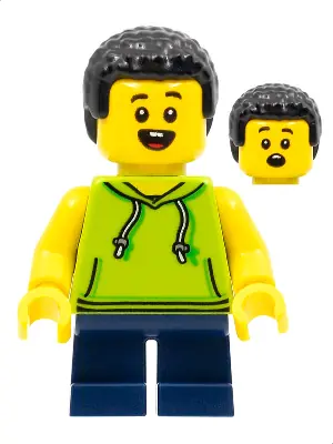 CTY1323:  Child - Boy, Lime Hoodie, Dark Blue Short Legs, Black Coiled Hair