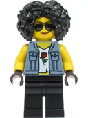 Minifigurka: CTY1330:  Stuntz Driver - Female, Sand Blue Vest over Rose Shirt, Black Legs, Black Curly Hair, Sunglasses