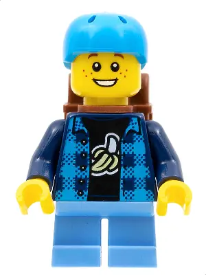 CTY1332:  Skateboarder - Boy, Banana Shirt, Dark Azure Helmet, Backpack, Medium Blue Short Legs