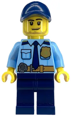 CTY1334:  Police - City Shirt with Dark Blue Tie and Gold Badge, Dark Tan Belt with Radio, Dark Blue Legs, Dark Blue Cap with Hole, Stubble Beard