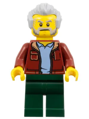 CTY1336:  Man, Dark Red Jacket with Bright Light Blue Shirt, Dark Green Legs, Light Bluish Gray Hair, Beard and Sideburns (Rescue Helicopter Transport Driver)