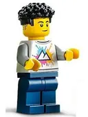 Minifigurka: CTY1340:  Hospital Visitor - Male, White Shirt with Mountains Logo, Dark Blue Legs, Black Coiled Hair