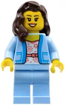 Minifigurka: CTY1354:  Female - Bright Light Blue Jacket over White Shirt with Coral Flowers, Bright Light Blue Legs, Dark Brown Hair