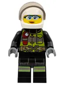 Minifigurka: CTY1355:  Fire - Reflective Stripes with Utility Belt and Flashlight, White Helmet, Trans-Brown Visor, Safety Glasses, Dark Orange Lips Closed Mouth Smile