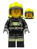 Minifigurka: CTY1358:  Fire -  Fireman Clemmons, Reflective Stripes with Utility Belt, Black Legs, Neon Yellow Fire Helmet, Trans-Brown Visor, Sideburns
