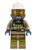 Minifigurka: CTY1359:  Fire - Reflective Stripes, Dark Tan Suit, White Fire Helmet, Open Mouth with Beard, Breathing Neck Gear with Blue Air Tanks
