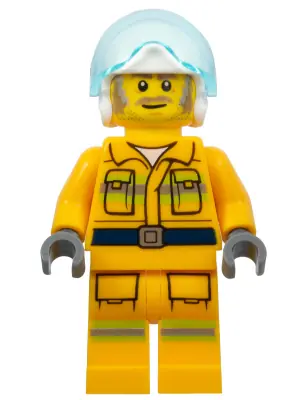 CTY1369:  Fire - Reflective Stripes, Bright Light Orange Suit, White Helmet, Dark Tan and Gray Beard