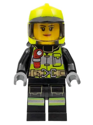 CTY1371:  Fire - Female, Reflective Stripes with Utility Belt and Flashlight, Neon Yellow Fire Helmet, Trans-Brown Visor