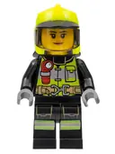 Minifigurka: CTY1371:  Fire - Female, Reflective Stripes with Utility Belt and Flashlight, Neon Yellow Fire Helmet, Trans-Brown Visor