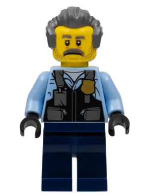 CTY1375:  Police - Officer Sam Grizzled, Bright Light Blue Jacket, Dark Blue Legs, Dark Bluish Gray Hair