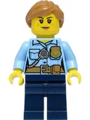 Minifigurka: CTY1384:  Police - City Officer Female, Bright Light Blue Shirt with Badge and Radio, Dark Blue Legs, Medium Nougat Hair