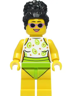 CTY1387:  Beach Tourist - Female, White and Lime Swimsuit, Black Hair