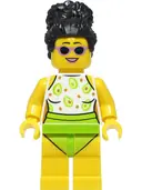 Minifigurka: CTY1387:  Beach Tourist - Female, White and Lime Swimsuit, Black Hair