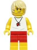 Minifigurka: CTY1388:  Beach Lifeguard - Male, White Shirt, Red Shorts, Tan Hair