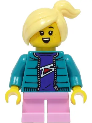 CTY1392:  Girl - Dark Turquoise Jacket, Bright Pink Short Legs, Bright Light Yellow Hair