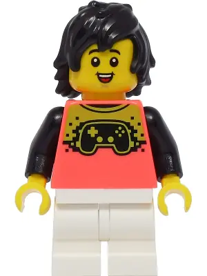 CTY1394:  Boy - Coral Shirt with Video Game Controller, White Medium Legs, Black Hair