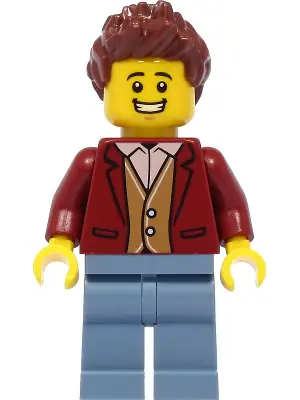 CTY1395:  Teacher - Male, Dark Red Suit Jacket, Sand Blue Legs, Reddish Brown Hair