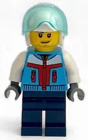 Minifigurka: CTY1397:  Stunt Plane Pilot - Male, Dark Azure Jacket, Dark Blue Legs, White Helmet, Trans-Light Blue Visor, Stubble