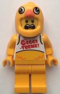 CTY1398:  Clemmons - Stuntz Driver, Bright Light Orange Chicken Head Helmet, White Tank Top with 'EGGS-TREME!', Bright Light Orange Legs