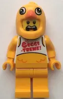 Minifigurka: CTY1398:  Clemmons - Stuntz Driver, Bright Light Orange Chicken Head Helmet, White Tank Top with 'EGGS-TREME!', Bright Light Orange Legs