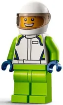 Minifigurka: CTY1400:  Race Car Driver - Male, White Racing Jacket and Helmet, Lime Legs