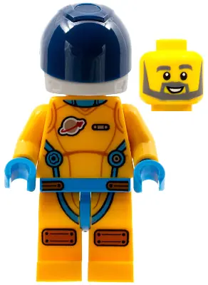 CTY1410:  Lunar Research Astronaut - Male, Bright Light Orange and Dark Azure Suit, White Helmet, Dark Blue Visor, Beard