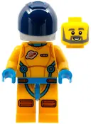 Minifigurka: CTY1410:  Lunar Research Astronaut - Male, Bright Light Orange and Dark Azure Suit, White Helmet, Dark Blue Visor, Beard