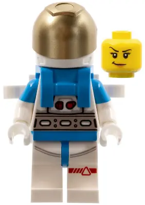 CTY1413:  Lunar Research Astronaut - Female, White and Dark Azure Suit, White Helmet, Metallic Gold Visor, Backpack Clips, Smirk