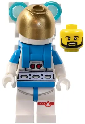 CTY1414:  Lunar Research Astronaut - Male, White and Dark Azure Suit, White Helmet, Metallic Gold Visor, Backpack Lights, Beard