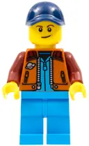 Minifigurka: CTY1415:  Lunar Research Astronaut - Male, Dark Orange Classic Space Jacket, Dark Azure Legs, Dark Blue Cap with Hole, Lopsided Smile (Rover Driver)